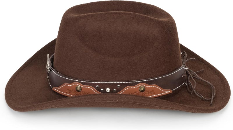 FGSS Western-Cowboy-Hats for Women Men - Classic Wide Brim Felt Fedora Unisex Upturn Bull Head Cowgirl Caps with Buckle Belt - Image 4